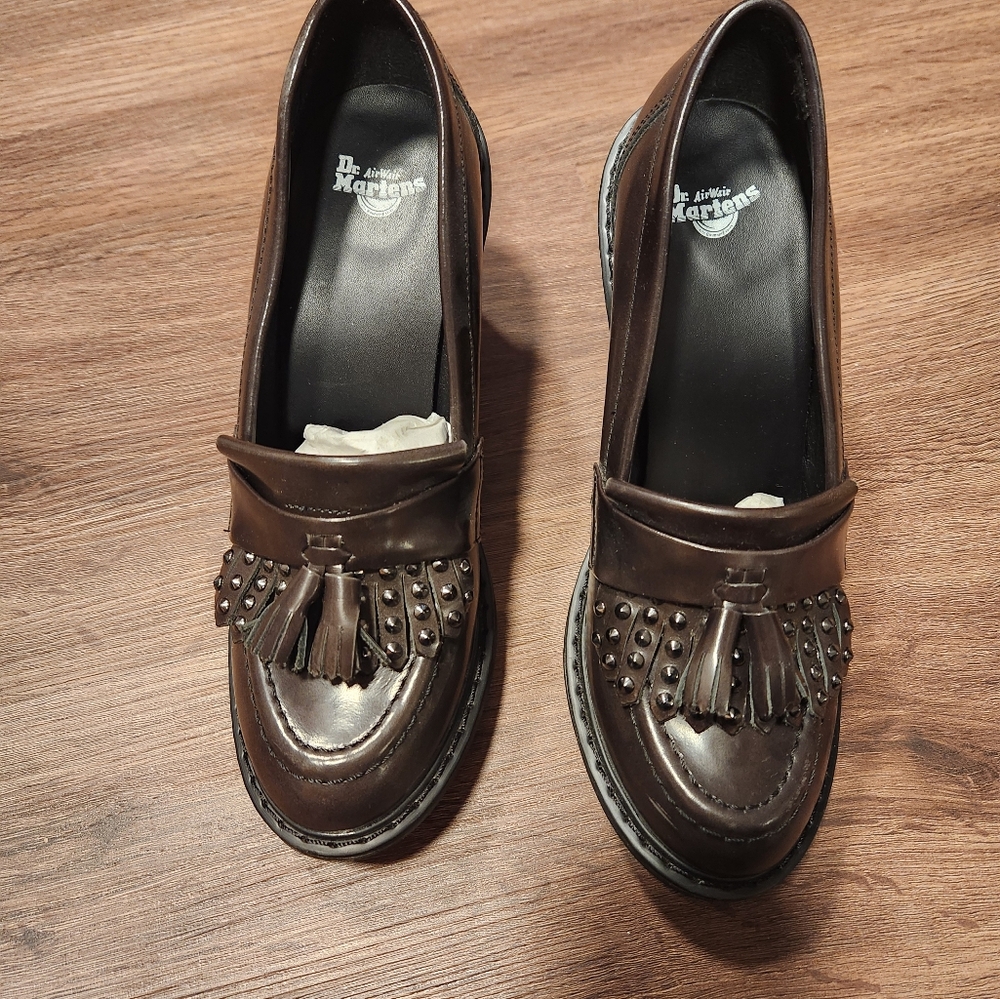 Dr. Martens Dark Gray Mairwen Leather Loafers Classic Heels